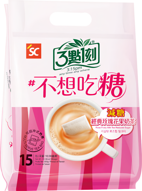 3點1刻 減糖 玫瑰花果奶茶, 20g, 15包, 1袋