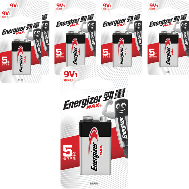 Energizer 勁量 9伏特鹼性電池, 6顆, 1顆