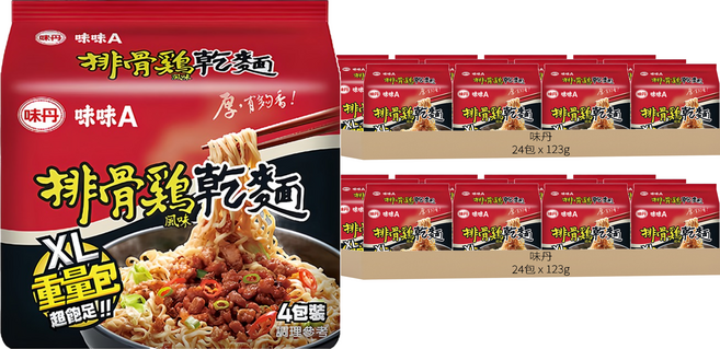 味丹 味味A 排骨鷄風味乾麵 XL重量包 123g, 48包