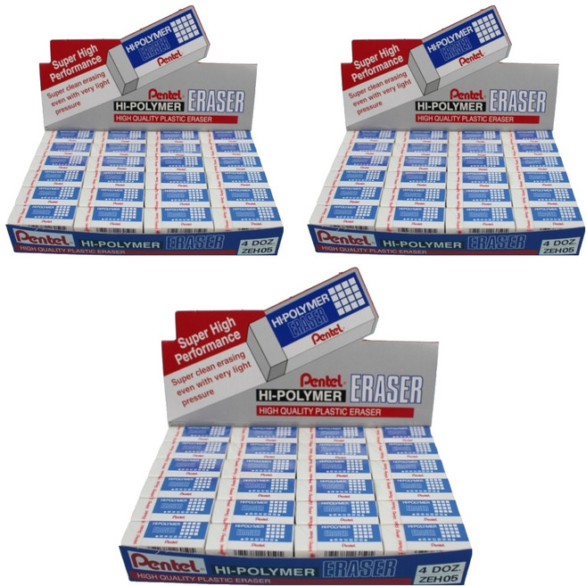 Pentel 飛龍文具 HI-POLYMER 標準型橡皮擦 小 48個, 白色, 3盒