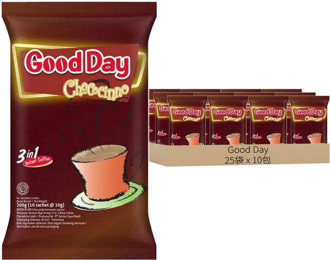 Good Day Chococinno 三合一咖啡, 20g, 10包, 25袋