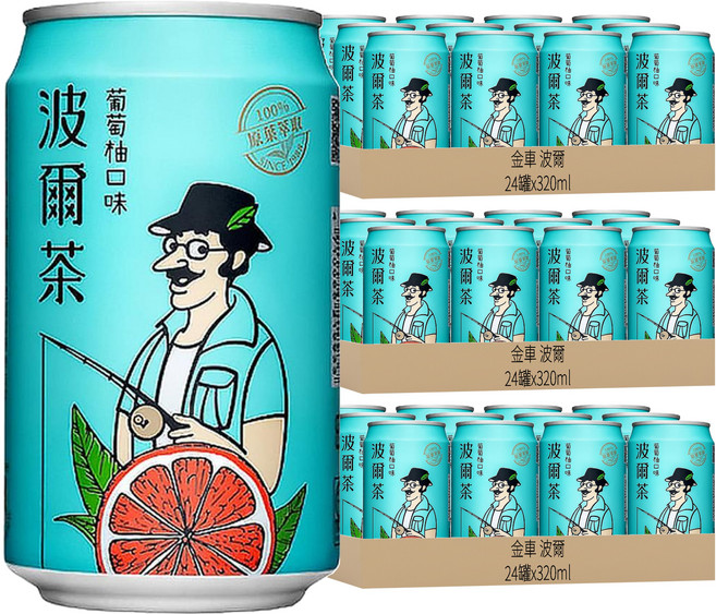 金車 波爾 波爾茶 葡萄柚口味, 320ml, 72罐