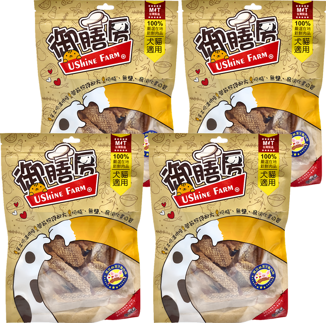 USHiNE FARM 御膳房 寵物零食, 豬耳絲潔牙雞肉條, 120g, 4包