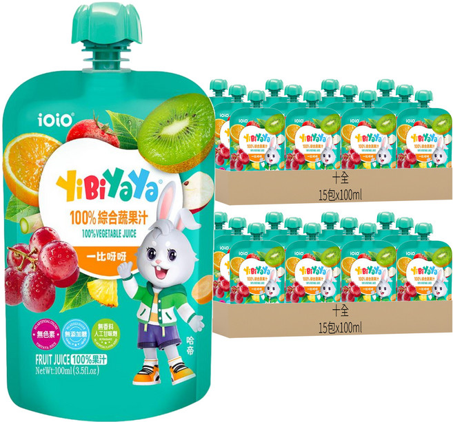 十全 iOiO 食在愛我 YiBiYaYa 100%綜合蔬果汁, 30包, 100ml