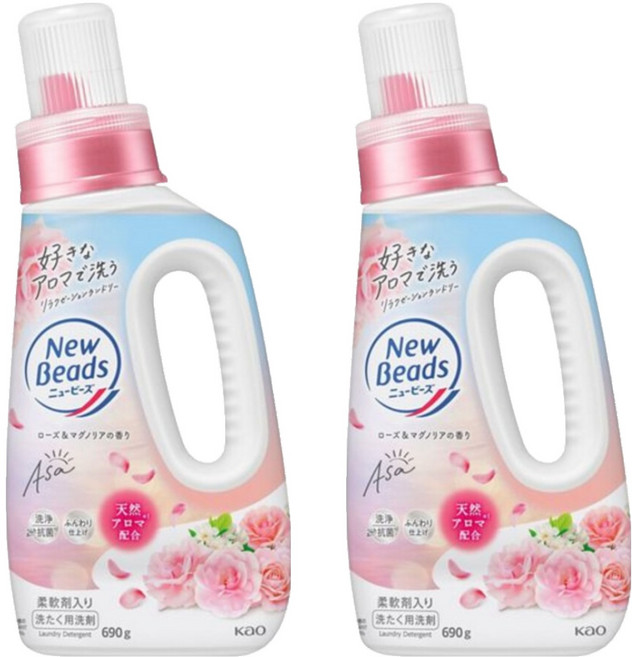 Kao 花王 New Beads 植萃香氛洗衣精 玫瑰 + 木蘭 粉色, 2個, 690g