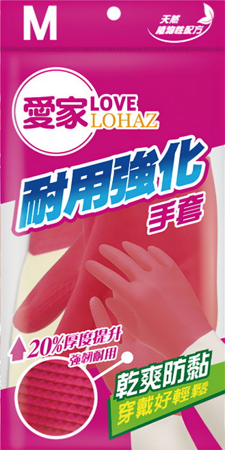 OP 愛家 耐用強化手套 9.5 x 32.5cm, 粉紅色, M, 12雙