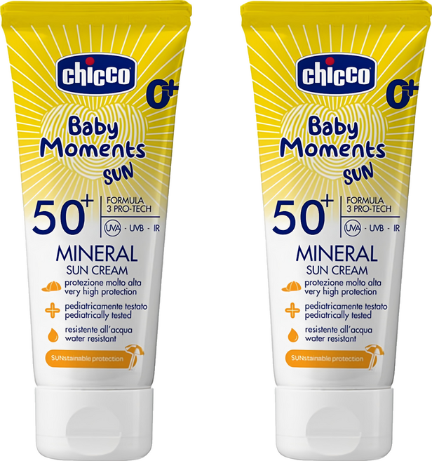 chicco 寶貝嬰兒輕潤物理防曬乳霜 SP50+, 75ml, 2條