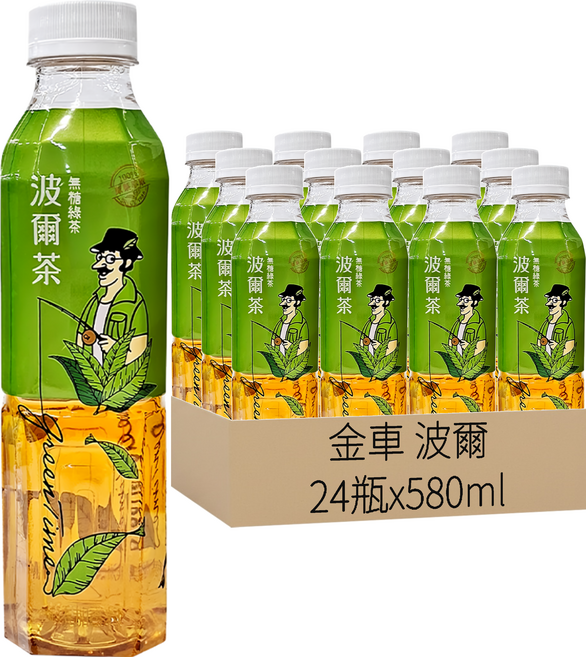 金車 波爾 無糖綠茶, 580ml, 24瓶