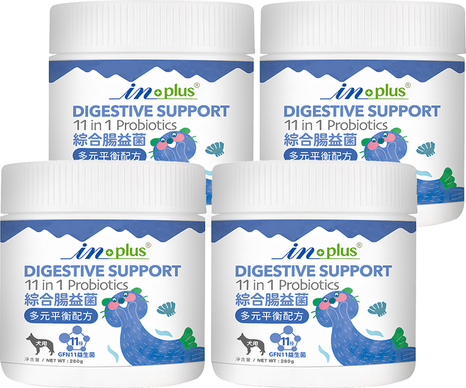 in plus 贏 11合1綜合腸益菌 多元平衡配方犬用保健品, 280g, 調節消化機能, 4罐