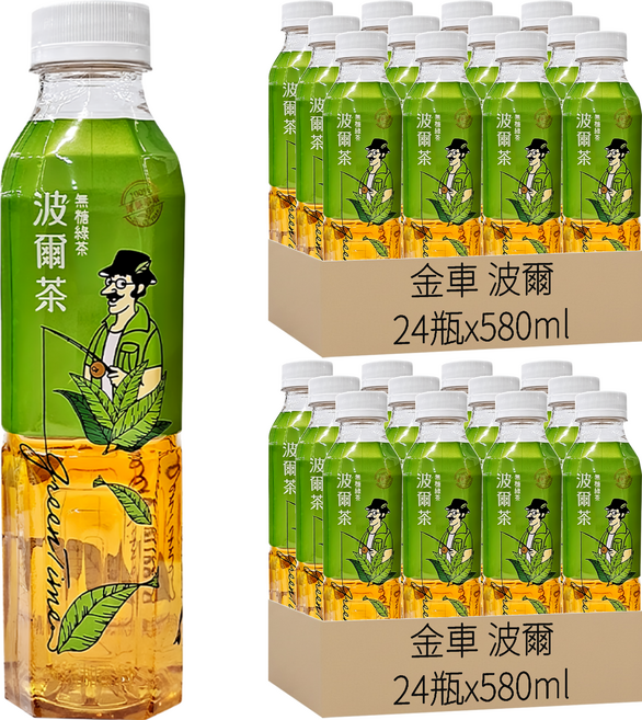 金車 波爾 無糖綠茶, 580ml, 48瓶