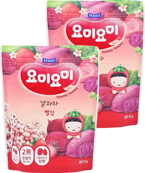 Maeil 每日乳業 Yommy Yommy 造型米餅 米花花, 紫薯草莓味, 25g, 2包
