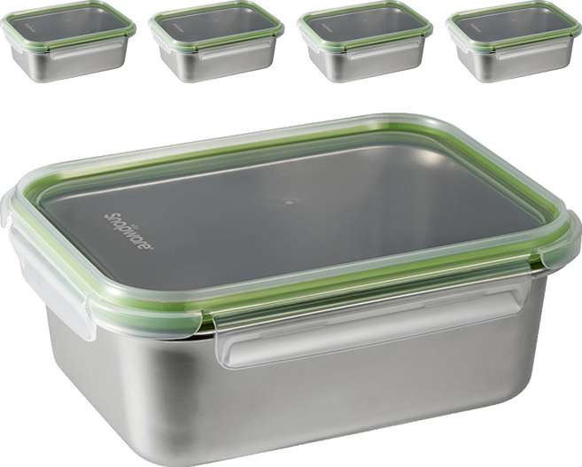 Corelle Brands 康寧餐具 Snapware Eco Simple 304不鏽鋼保鮮盒 SN-ES1250RC 20.2 x 15.4 x 7.8cm 250g 1250ml, 5組, 容器 + 蓋子