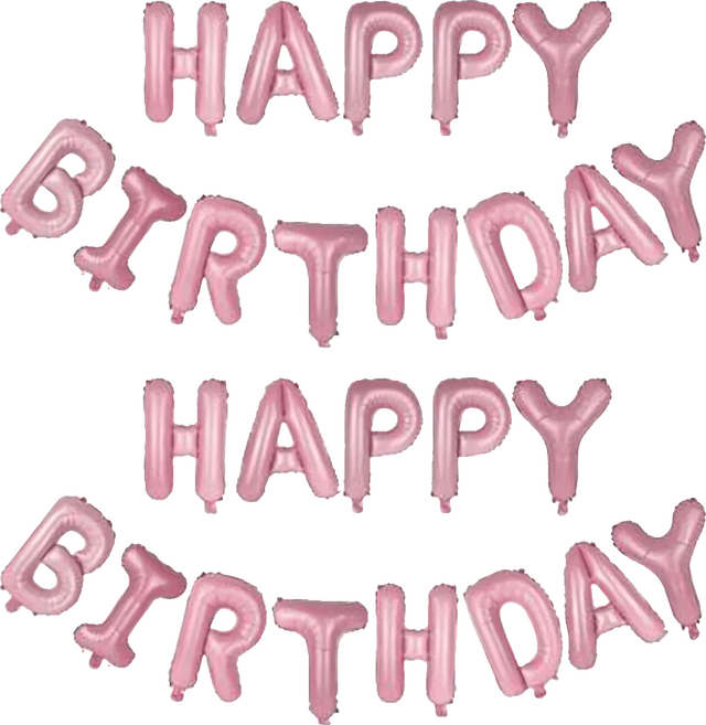 HAPPY BIRTHDAY 字母氣球套裝 16吋生日派對裝飾含吸管和絲帶, 馬卡粉, 2組