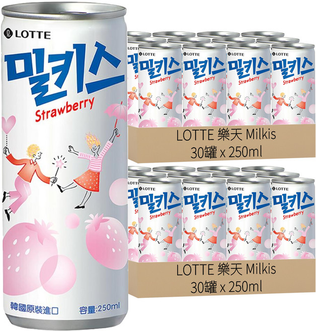 LOTTE 樂天 Milkis 草莓優格風味碳酸飲, 250ml, 60罐
