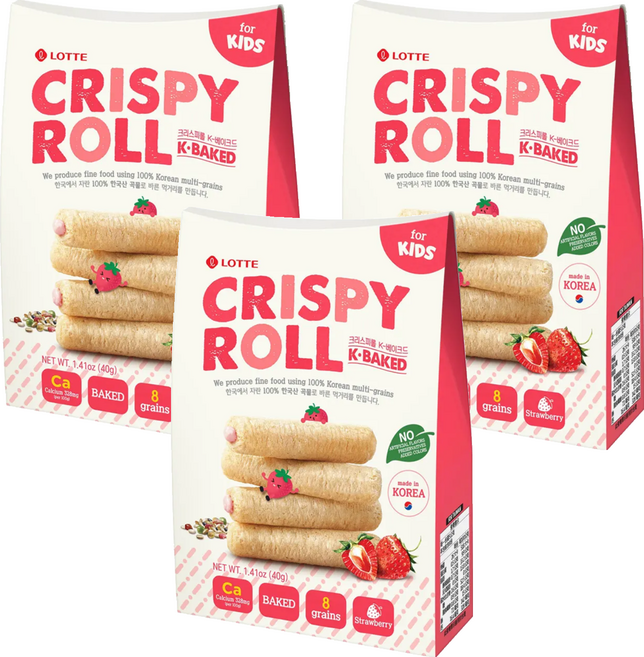 LOTTE 樂天 兒童捲心棒 8支, 草苺味, 40g, 3盒