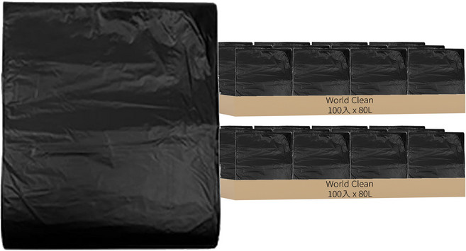World Clean 回收分類用平口垃圾袋 黑色, 80L, 200入