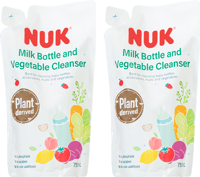 NUK 植萃奶瓶蔬果清潔液 補充包, 750ml, 2包
