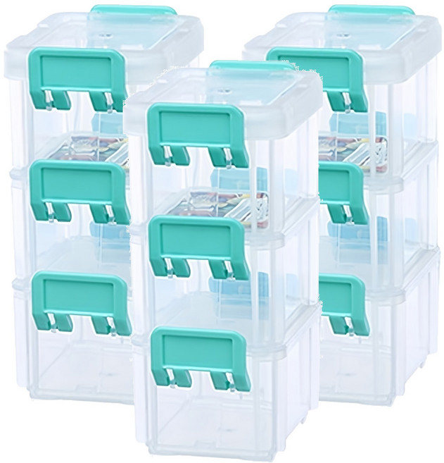 KEYWAY 聯府 嬌點 2號高點連結盒 91 x 65 x 55mm 0.15L 3個, 1層, 透明色 + 綠色