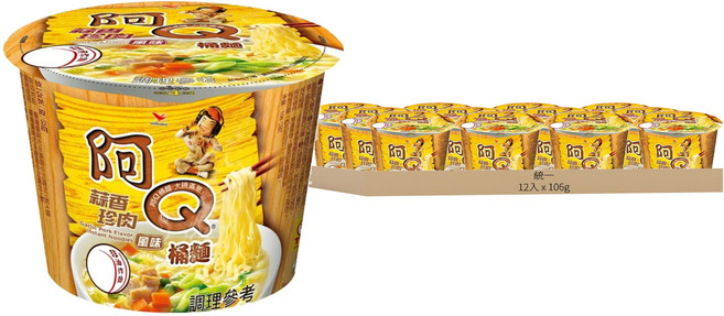 統一 阿Q桶麵 蒜香珍肉風味 106g, 12入