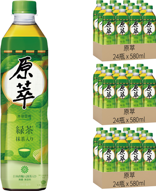 原萃 日式綠茶, 580ml, 72瓶