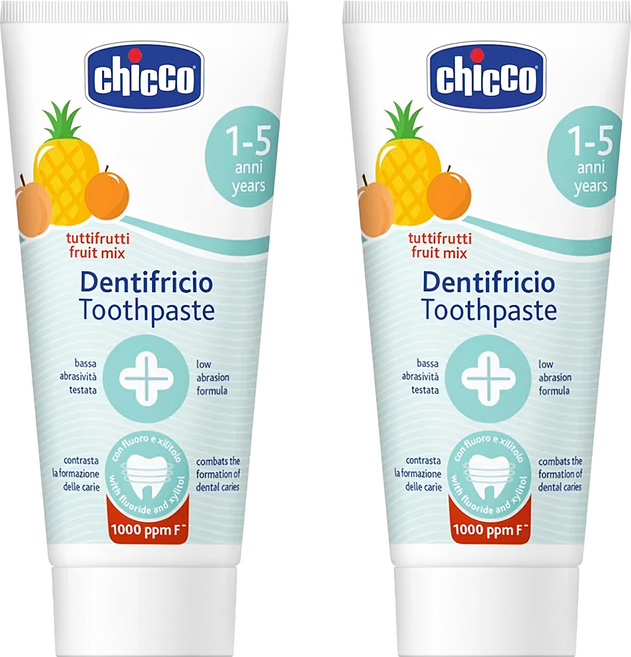 chicco 兒童木醣醇含氟牙膏 鳳梨水果口味, 50ml, 2條