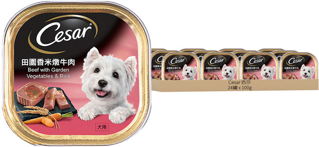 Cesar 西莎 罐頭犬用 田園香米燉牛肉 含蔬菜和米, 100g, 24罐