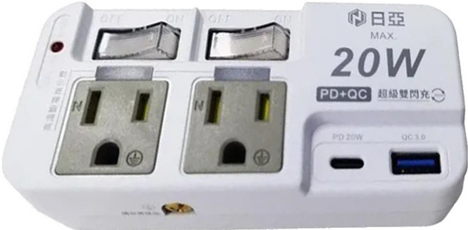 Qonnect 2開2插3P高溫斷電 PD + QC 20W, 白色, 1個
