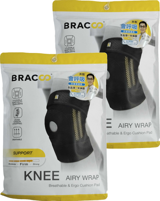 BRACOO 奔酷 雙支撐透氣親膚可調式護膝KP32, 黑色, 2件