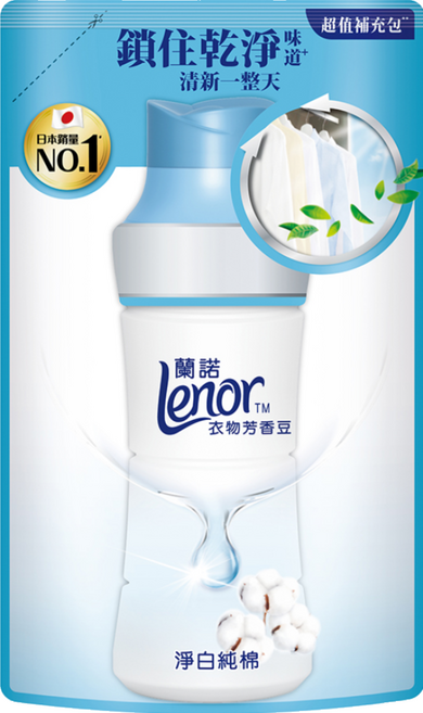 Lenor 蘭諾 台灣公司貨 衣物芳香豆補充包 淨白純棉, 455ml, 1包