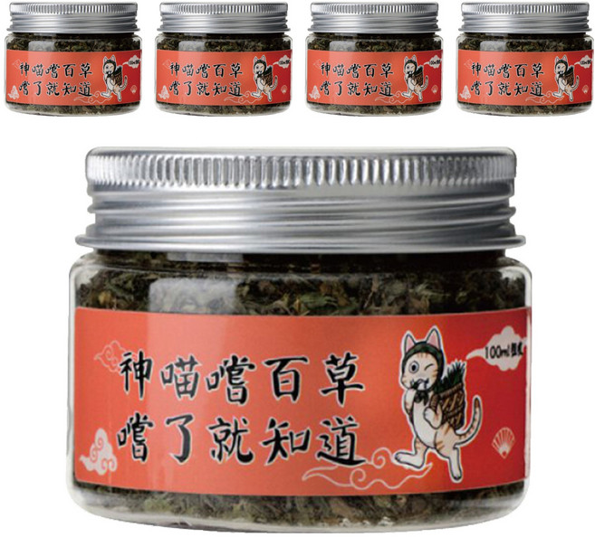 神喵嚐百草 頂級粗收貓草 罐裝貓草 貓咪愛吃 舒緩情緒, 100ml, 5罐