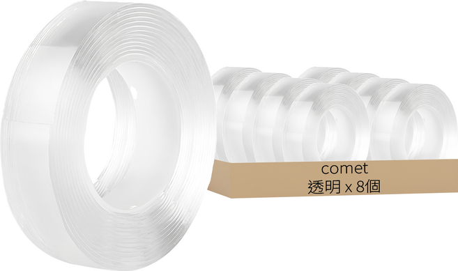 comet 加長款矽膠雙面膠帶 3公分 x 5公尺, 8個, 透明