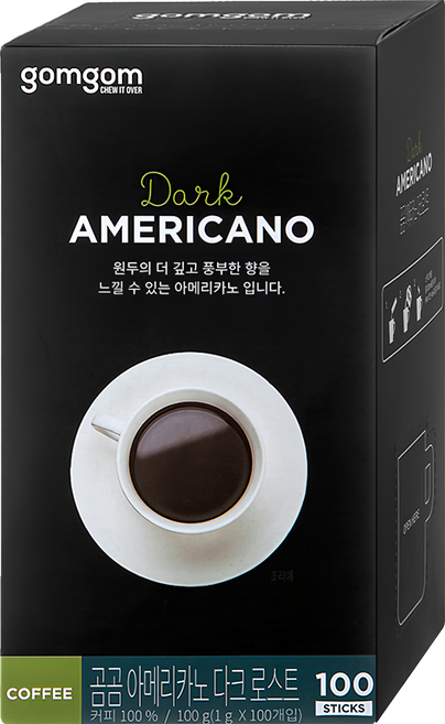 gomgom 美式即溶咖啡 深焙濃郁款, 1g, 100條, 1盒
