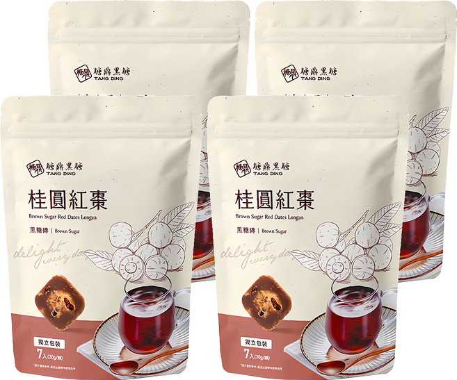 糖鼎 桂圓紅棗黑糖磚, 30g, 7顆, 4袋