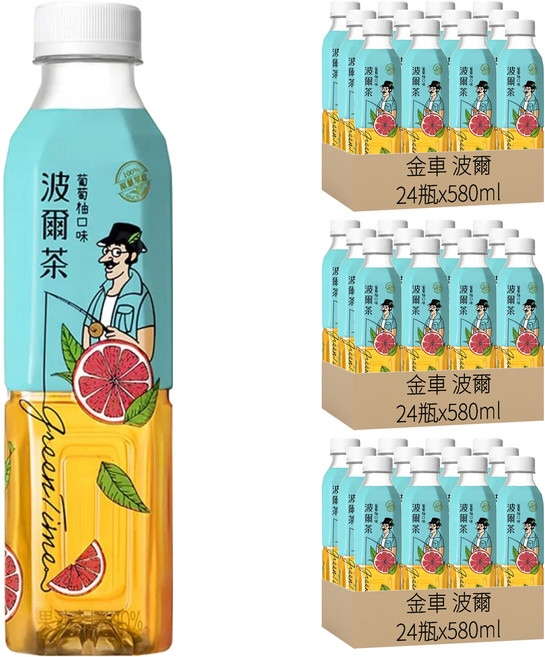 金車 波爾 波爾茶 葡萄柚風味, 580ml, 72瓶