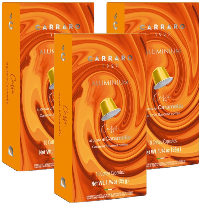CARRARO 焦糖風味 CARAMEL FLAVORED COFFEE 咖啡膠囊 適用Nespresso Original 膠囊咖啡機, 5.5g, 10個, 3盒