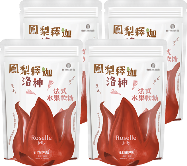 台東縣農會 法式水果軟糖 洛神鳳梨釋迦口味, 100g, 4包