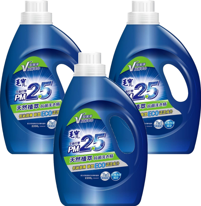 毛寶 PM2.5 天然植萃抗菌 洗衣精, 2.2kg, 3瓶
