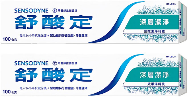 SENSODYNE 舒酸定 長效抗敏深層潔淨牙膏, 100g, 2條