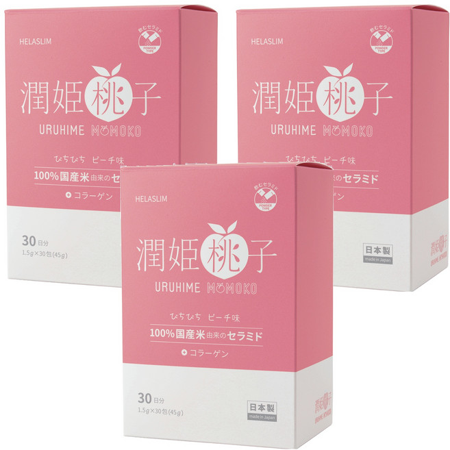 URUHIME MOMOKO 潤姬桃子 粉狀食品, 30條, 1.5g, 3盒
