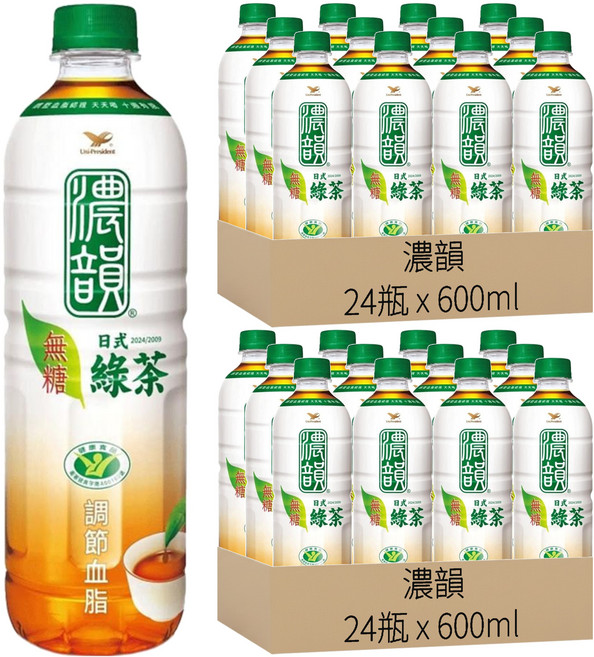濃韻 日式綠茶 無糖, 600ml, 48瓶