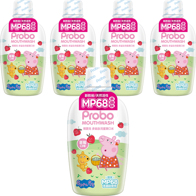 Probo 博寶兒 佩佩豬多益肽兒童漱口水 草莓口味, 500ml, 1入, 5瓶