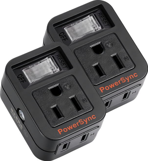 PowerSync 群加 2P+3P 1開2插防雷擊壁插 TC2M12S0, 黑色, 2個, 5.8cm