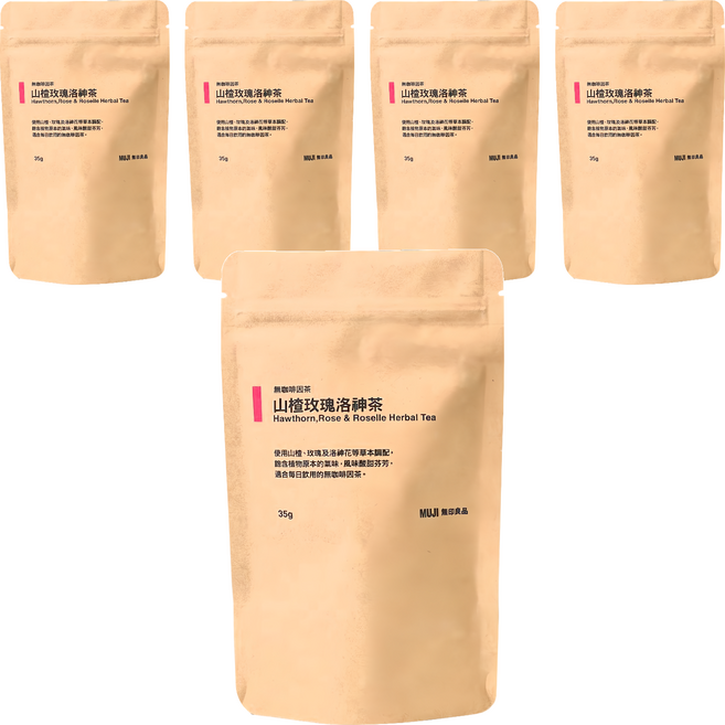 MUJI 無印良品 無咖啡因茶 山楂玫瑰洛神茶, 5g, 7包, 5袋