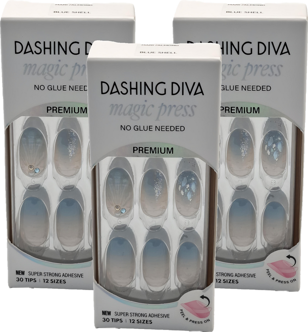 DASHING DIVA 台灣公司貨 頂級璀燦美甲片 30片, 藍色貝殼, 3盒