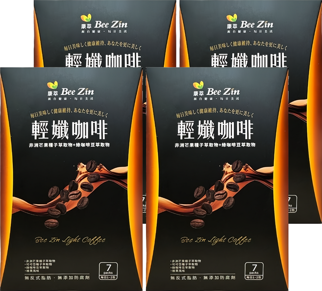 Bee Zin 康萃 美活非洲芒果咖啡 含非洲芒果種子萃取+綠咖啡豆萃取物, 12g, 7包, 4盒