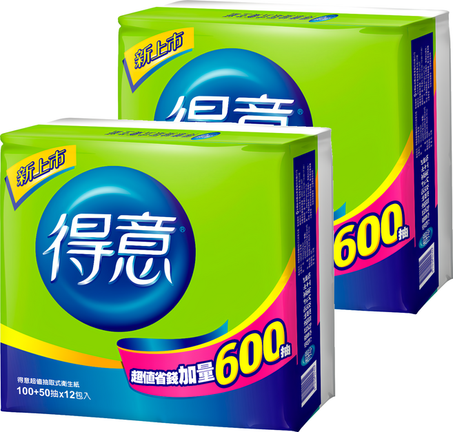 得意 抽取式衛生紙 150張, 12包, 2袋
