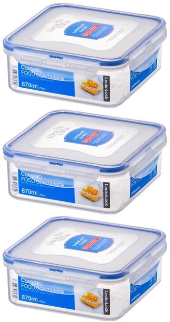 LocknLock 樂扣樂扣 塑料保鮮盒 NTL-CN-18 HPL823C 870ml, 容器 + 蓋子, 3個