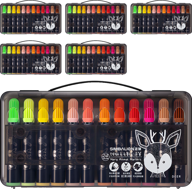 SIMBALION 雄獅 毛毛獸彩色筆, 毛毛獸 24色, 6盒