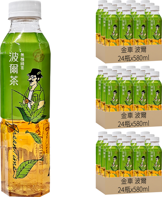 金車 波爾 無糖綠茶, 580ml, 72瓶