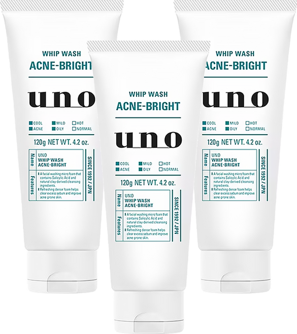 uno 台灣公司貨 新 抗痘洗顏洗面乳, 120g, 3條